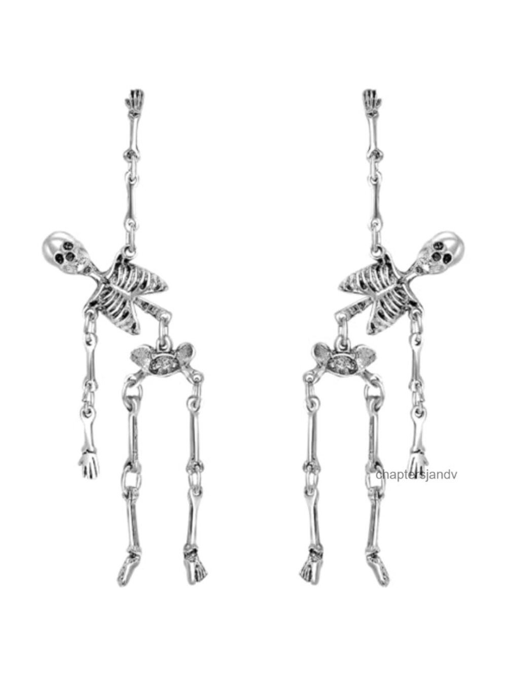 Gothic Skeleton Earrings Articulated Silver-Tone Dangle Jewelry for Women